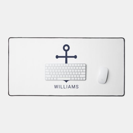 Nautical Navy Blue Anchor en aangepaste naam Bureaumat (Keyboard & Muis)