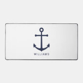 Nautical Navy Blue Anchor en aangepaste naam Bureaumat (Voorkant)