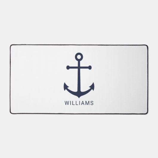 Nautical Navy Blue Anchor en aangepaste naam Bureaumat (Voorkant)