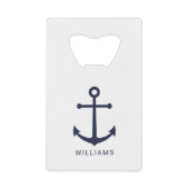 Nautical Navy Blue Anchor en aangepaste naam Creditkaart Flessenopener (Voorkant)