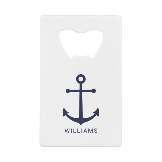 Nautical Navy Blue Anchor en aangepaste naam Creditkaart Flessenopener (Voorkant)