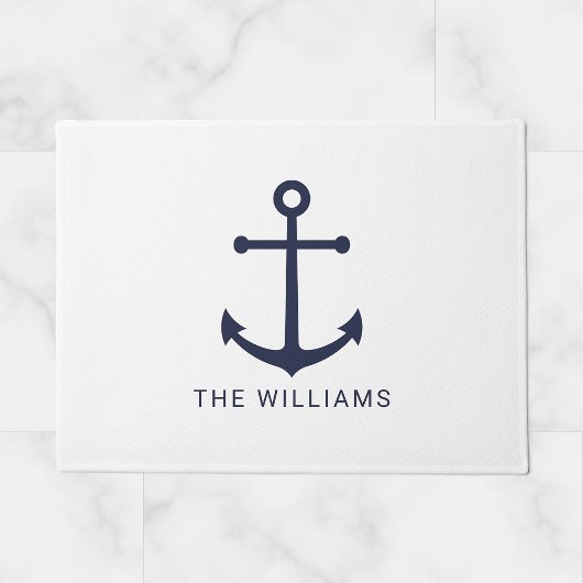 Nautical Navy Blue Anchor en aangepaste naam Deurmat