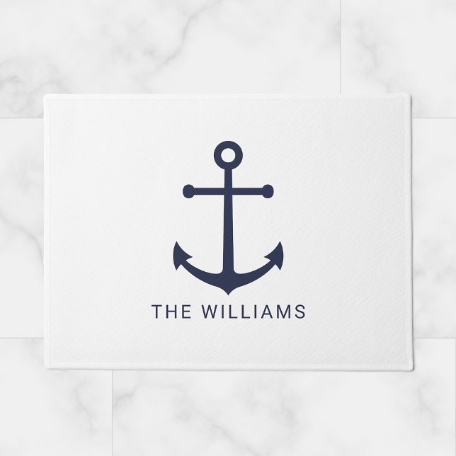 Nautical Navy Blue Anchor en aangepaste naam Deurmat (Creator heeft geüpload)
