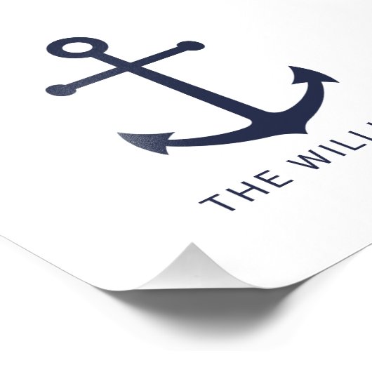Nautical Navy Blue Anchor en aangepaste naam Foto Afdruk (Hoek)