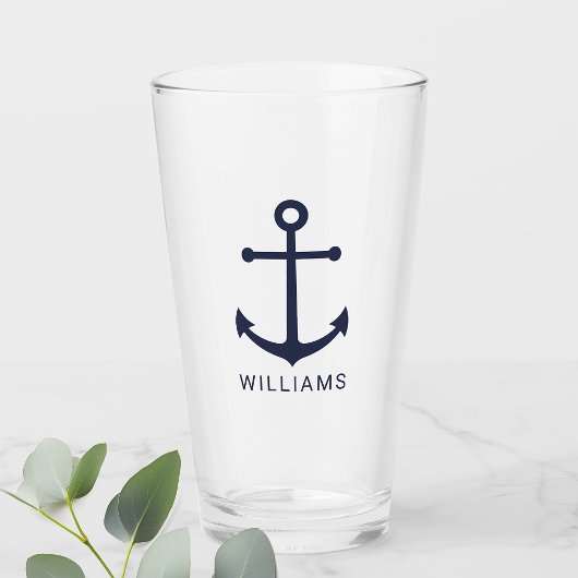 Nautical Navy Blue Anchor en aangepaste naam Glas