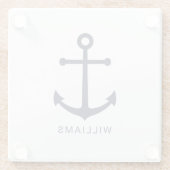 Nautical Navy Blue Anchor en aangepaste naam Glazen Onderzetter (Achterkant)