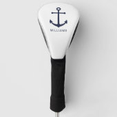 Nautical Navy Blue Anchor en aangepaste naam Golfheadcover (Voorkant)