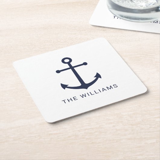 Nautical Navy Blue Anchor en aangepaste naam Kartonnen Onderzetters (Schuin)