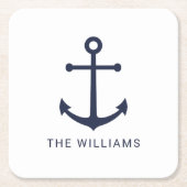 Nautical Navy Blue Anchor en aangepaste naam Kartonnen Onderzetters (Voorkant)