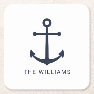 Nautical Navy Blue Anchor en aangepaste naam Kartonnen Onderzetters