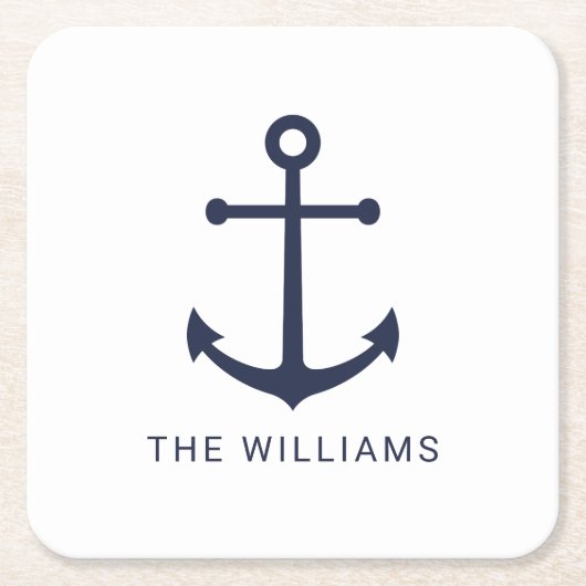 Nautical Navy Blue Anchor en aangepaste naam Kartonnen Onderzetters (Voorkant)