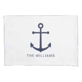Nautical Navy Blue Anchor en aangepaste naam Kussensloop (Voorkant)