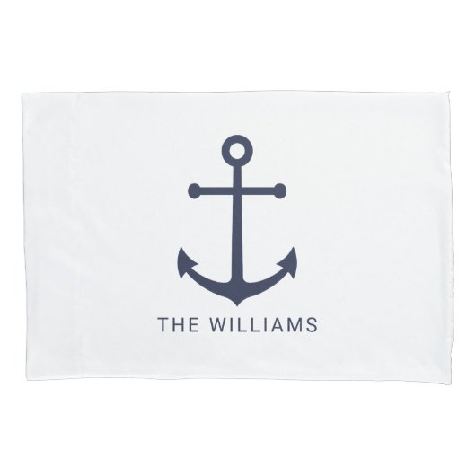 Nautical Navy Blue Anchor en aangepaste naam Kussensloop (Voorkant)