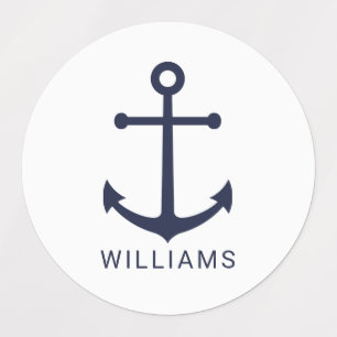 Nautical Navy Blue Anchor en aangepaste naam Labels