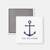 Nautical Navy Blue Anchor en aangepaste naam Magneet (Voorkant / Achterkant)