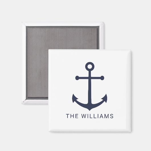 Nautical Navy Blue Anchor en aangepaste naam Magneet (Voorkant / Achterkant)