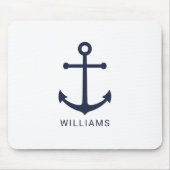 Nautical Navy Blue Anchor en aangepaste naam Muismat (Voorkant)