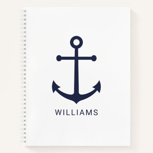 Nautical Navy Blue Anchor en aangepaste naam op wi Notitieboek (Voorkant)