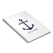 Nautical Navy Blue Anchor en aangepaste naam op wi Notitieboek (Rechterzijde)