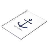 Nautical Navy Blue Anchor en aangepaste naam op wi Notitieboek (Linkerzijde)