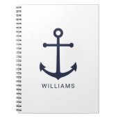 Nautical Navy Blue Anchor en aangepaste naam op wi Notitieboek (Voorkant)
