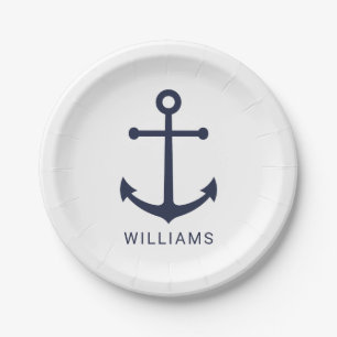 Nautical Navy Blue Anchor en aangepaste naam Papieren Bordje