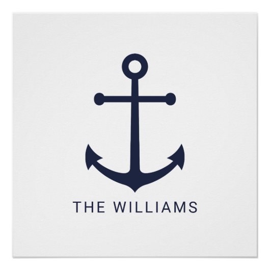 Nautical Navy Blue Anchor en aangepaste naam Perfect Poster (Voorkant)
