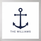 Nautical Navy Blue Anchor en aangepaste naam Poster (Voorkant)
