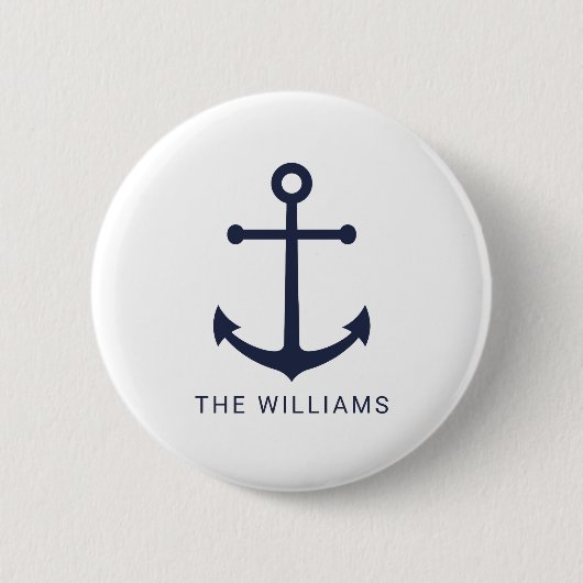 Nautical Navy Blue Anchor en aangepaste naam Ronde Button 5,7 Cm (Voorkant)