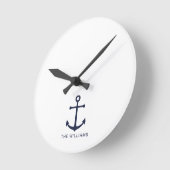 Nautical Navy Blue Anchor en aangepaste naam Ronde Klok (Hoek)