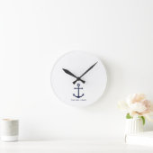 Nautical Navy Blue Anchor en aangepaste naam Ronde Klok (Huis)