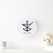 Nautical Navy Blue Anchor en aangepaste naam Ronde Klok (Huis)