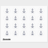 Nautical Navy Blue Anchor en aangepaste naam Ronde Sticker (Vel)