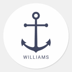 Nautical Navy Blue Anchor en aangepaste naam Ronde Sticker