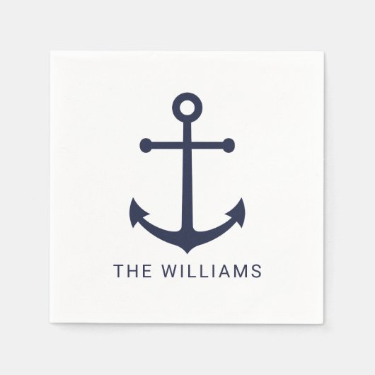 Nautical Navy Blue Anchor en aangepaste naam Servet (Voorkant)