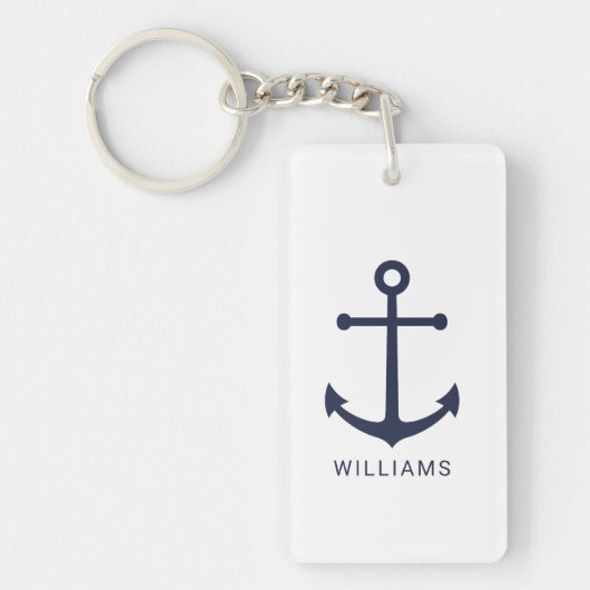 Nautical Navy Blue Anchor en aangepaste naam Sleutelhanger (Voorkant)