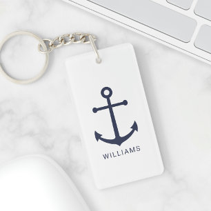 Nautical Navy Blue Anchor en aangepaste naam Sleutelhanger