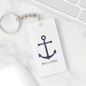 Nautical Navy Blue Anchor en aangepaste naam Sleutelhanger