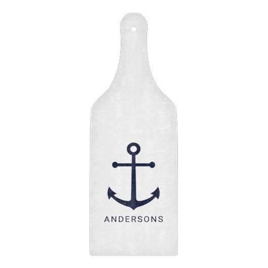 Nautical Navy Blue Anchor en aangepaste naam Snijplank (Voorkant)