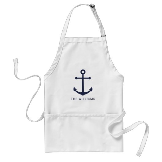 Nautical Navy Blue Anchor en aangepaste naam Standaard Schort (Voorkant)