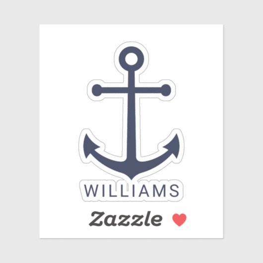 Nautical Navy Blue Anchor en aangepaste naam Sticker (Vel)
