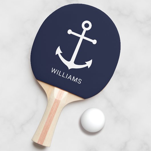 Nautical Navy Blue Anchor en aangepaste naam Tafeltennisbatje