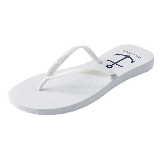 Nautical Navy Blue Anchor en aangepaste naam Teenslippers (Schuin)