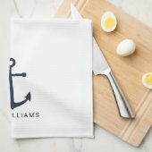 Nautical Navy Blue Anchor en aangepaste naam Theedoek (Quarter Fold)