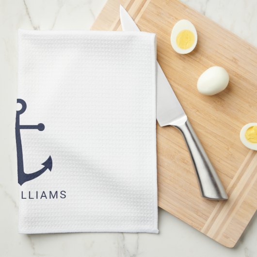 Nautical Navy Blue Anchor en aangepaste naam Theedoek (Quarter Fold)