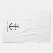 Nautical Navy Blue Anchor en aangepaste naam Theedoek (Horizontaal)