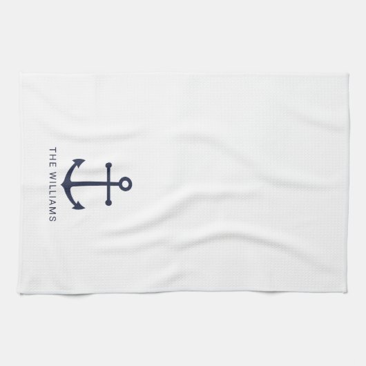 Nautical Navy Blue Anchor en aangepaste naam Theedoek (Horizontaal)