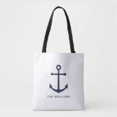 Nautical Navy Blue Anchor en aangepaste naam Tote Bag (Voorkant)