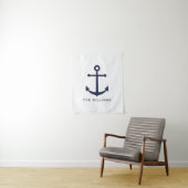 Nautical Navy Blue Anchor en aangepaste naam Wandkleed (In situ)