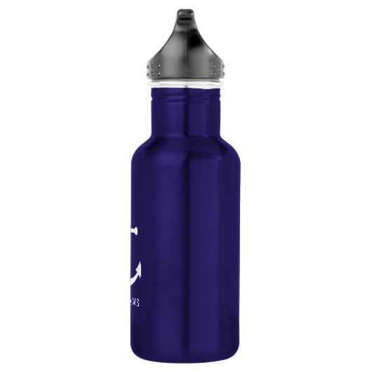 Nautical Navy Blue Anchor en aangepaste naam Waterfles (Rechts)